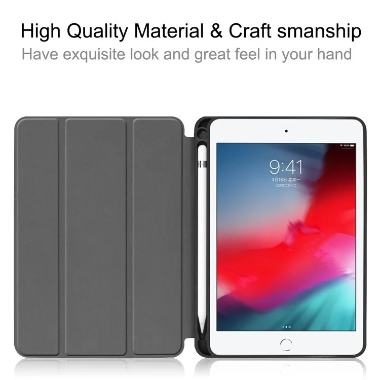 Stable Tri-fold Stand Stand PU Leather Smart Case with Pen Slot for iPad mini (2019) 7.9 inch / iPad mini 4 - Black-Cellmalls