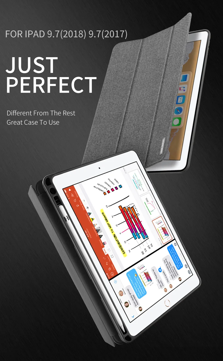 DUX DUCIS DOMO Series Tri-fold Stand PU Leather Smart Auto Wake/Sleep Cover with Pen Groove for iPad 9.7-inch (2018) / (2017) - Black-Cellmalls