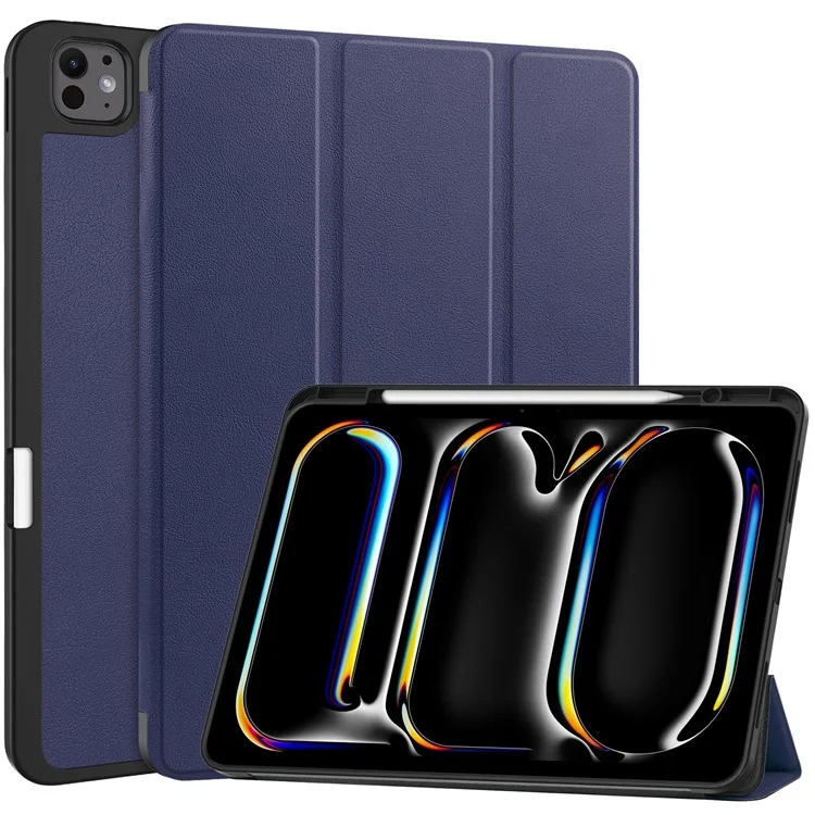 For iPad Pro 13 (2024) Stand Case Shock-Absorbent Leather Tablet Cover with Pen Slot - Black-Cellmalls