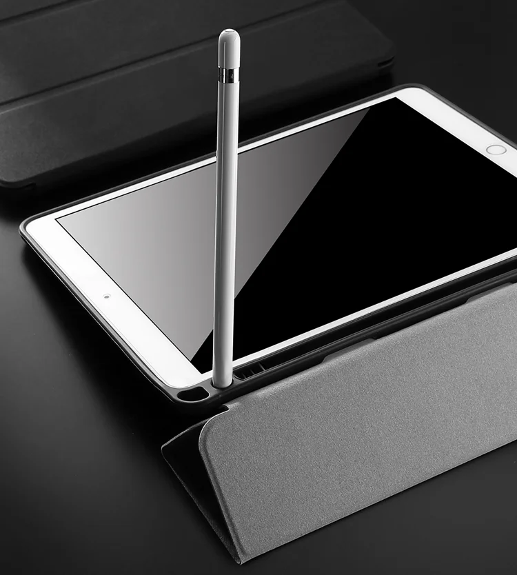 DUX DUCIS DOMO Series Tri-fold Stand PU Leather Smart Auto Wake/Sleep Cover with Pen Groove for iPad 9.7-inch (2018) / (2017) - Black-Cellmalls