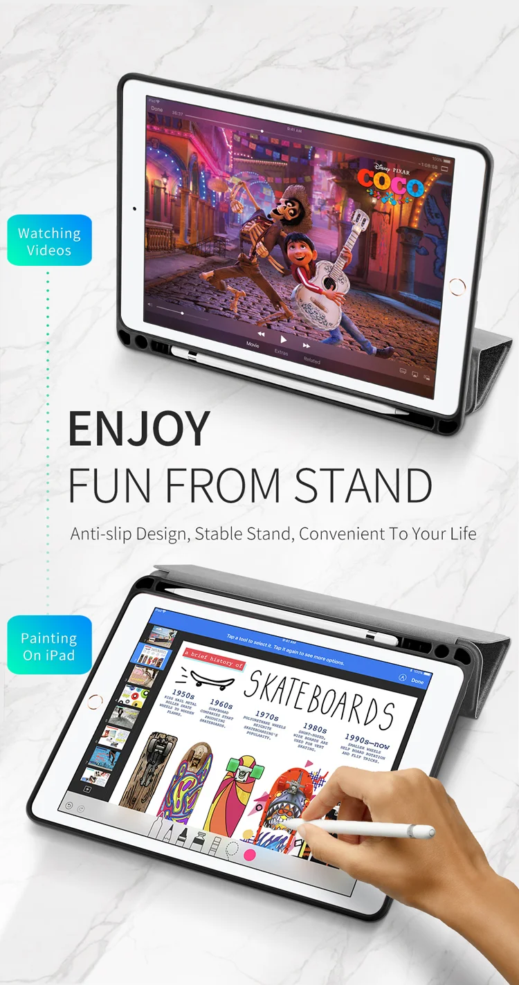 DUX DUCIS DOMO Series Tri-fold Stand PU Leather Smart Auto Wake/Sleep Cover with Pen Groove for iPad 9.7-inch (2018) / (2017) - Black-Cellmalls