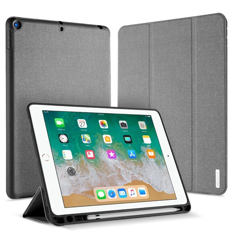 DUX DUCIS DOMO Series Tri-fold Stand PU Leather Smart Auto Wake/Sleep Cover with Pen Groove for iPad 9.7-inch (2018) / (2017) - Black-Cellmalls