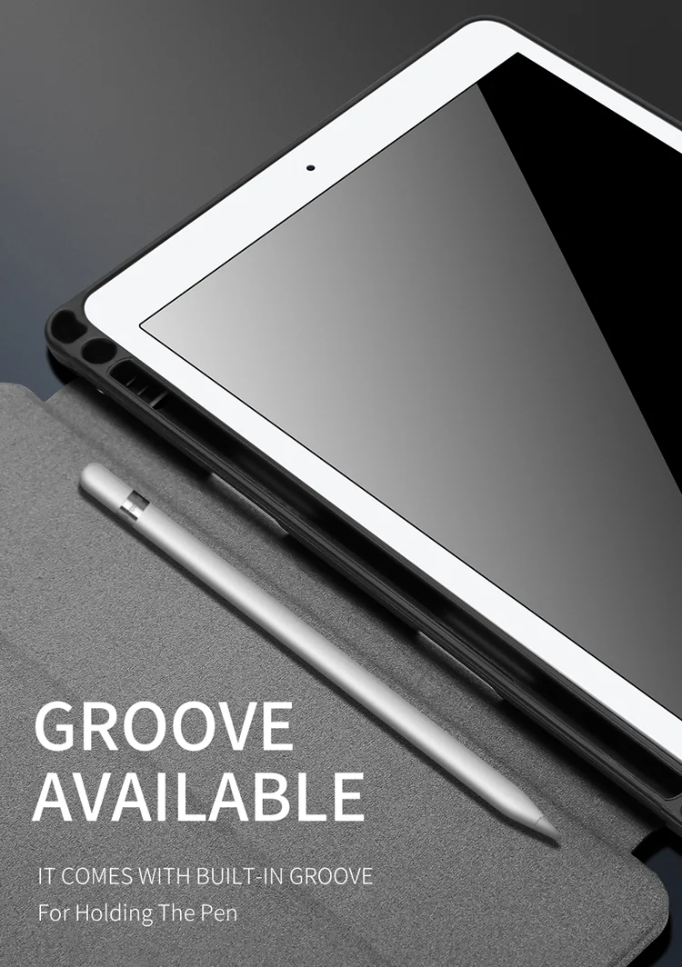 DUX DUCIS DOMO Series Tri-fold Stand PU Leather Smart Auto Wake/Sleep Cover with Pen Groove for iPad 9.7-inch (2018) / (2017) - Black-Cellmalls