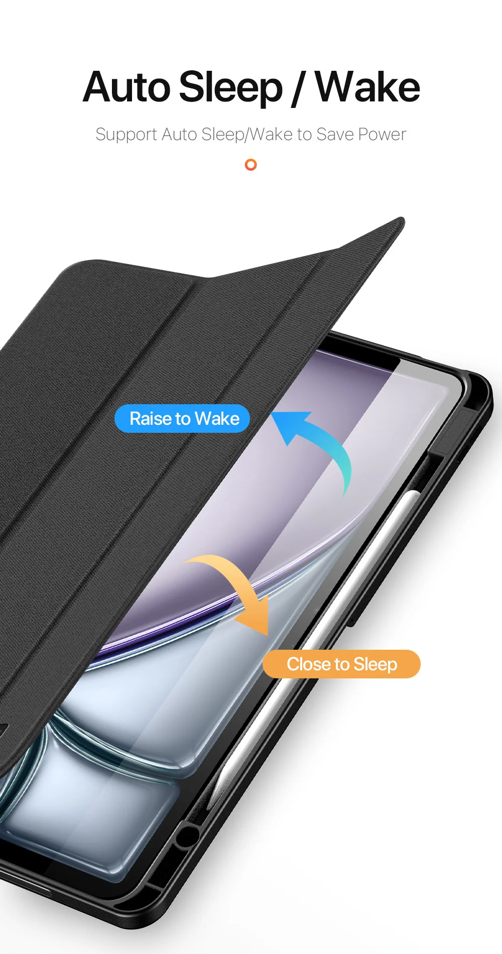 DUX DUCIS Domo Series for iPad Air 13 (2025) / (2024) Case Tri-Fold Stand Leather Smart Tablet Cover with Pencil Holder - Black-Cellmalls