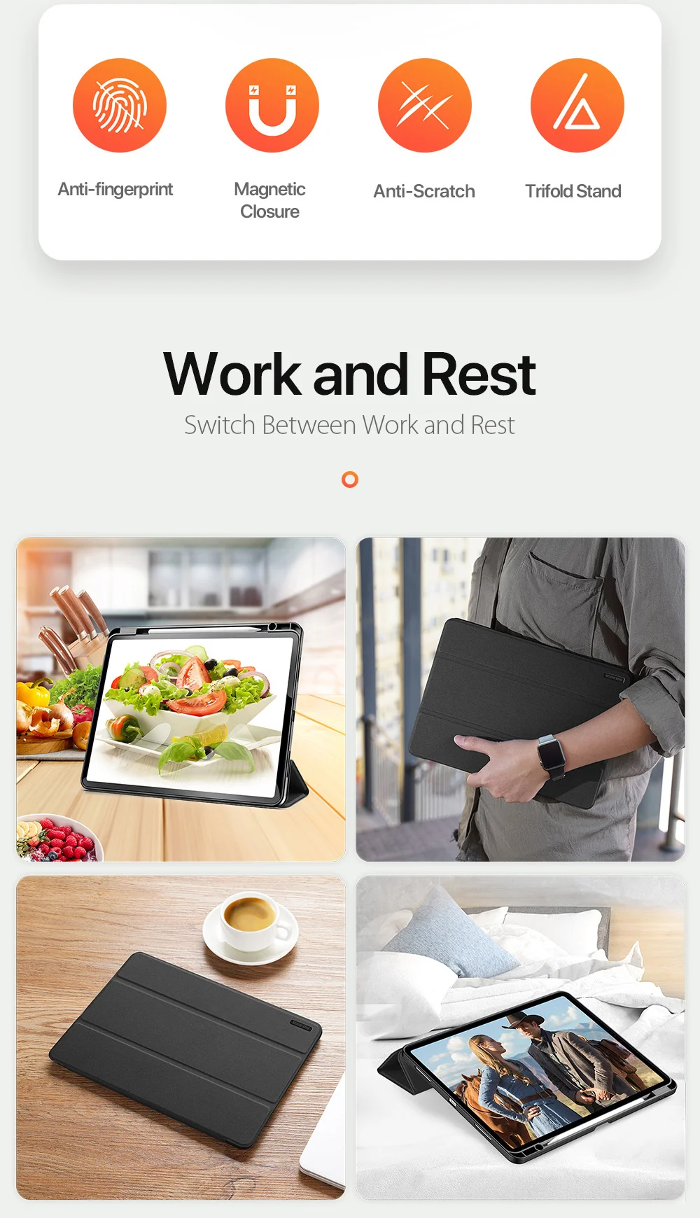 DUX DUCIS Domo Series for iPad Air 13 (2025) / (2024) Case Tri-Fold Stand Leather Smart Tablet Cover with Pencil Holder - Black-Cellmalls