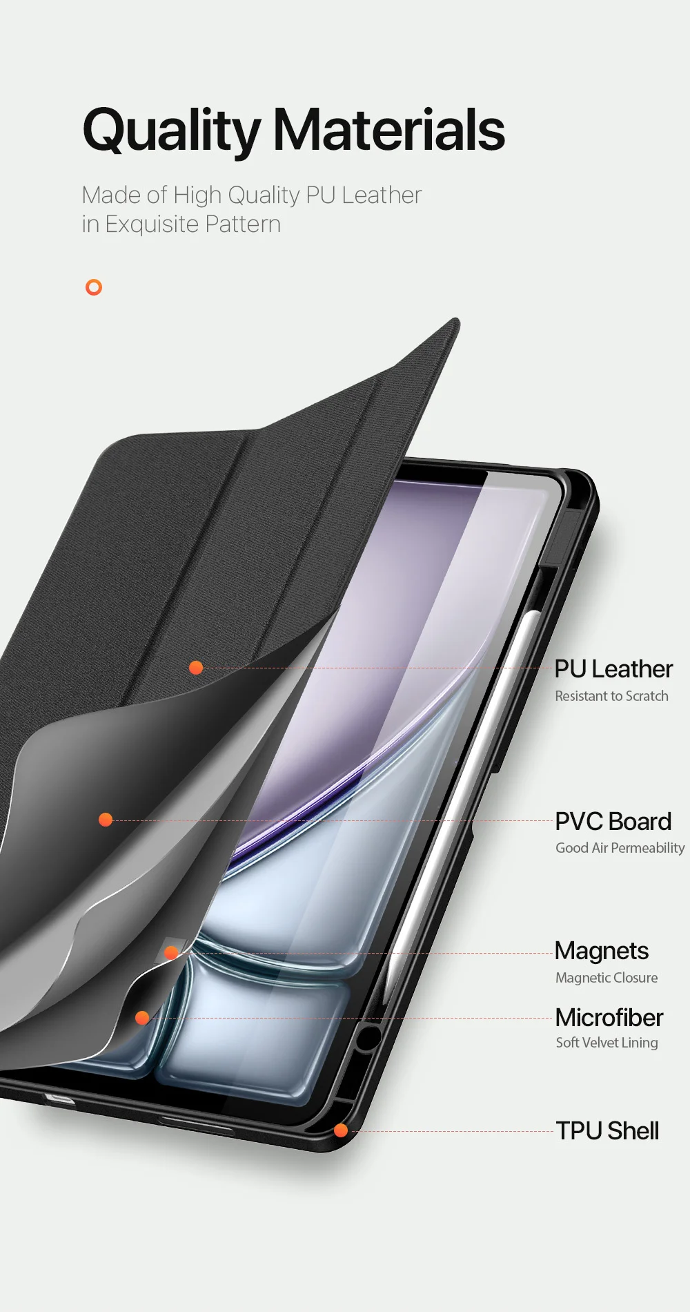 DUX DUCIS Domo Series for iPad Air 13 (2025) / (2024) Case Tri-Fold Stand Leather Smart Tablet Cover with Pencil Holder - Black-Cellmalls