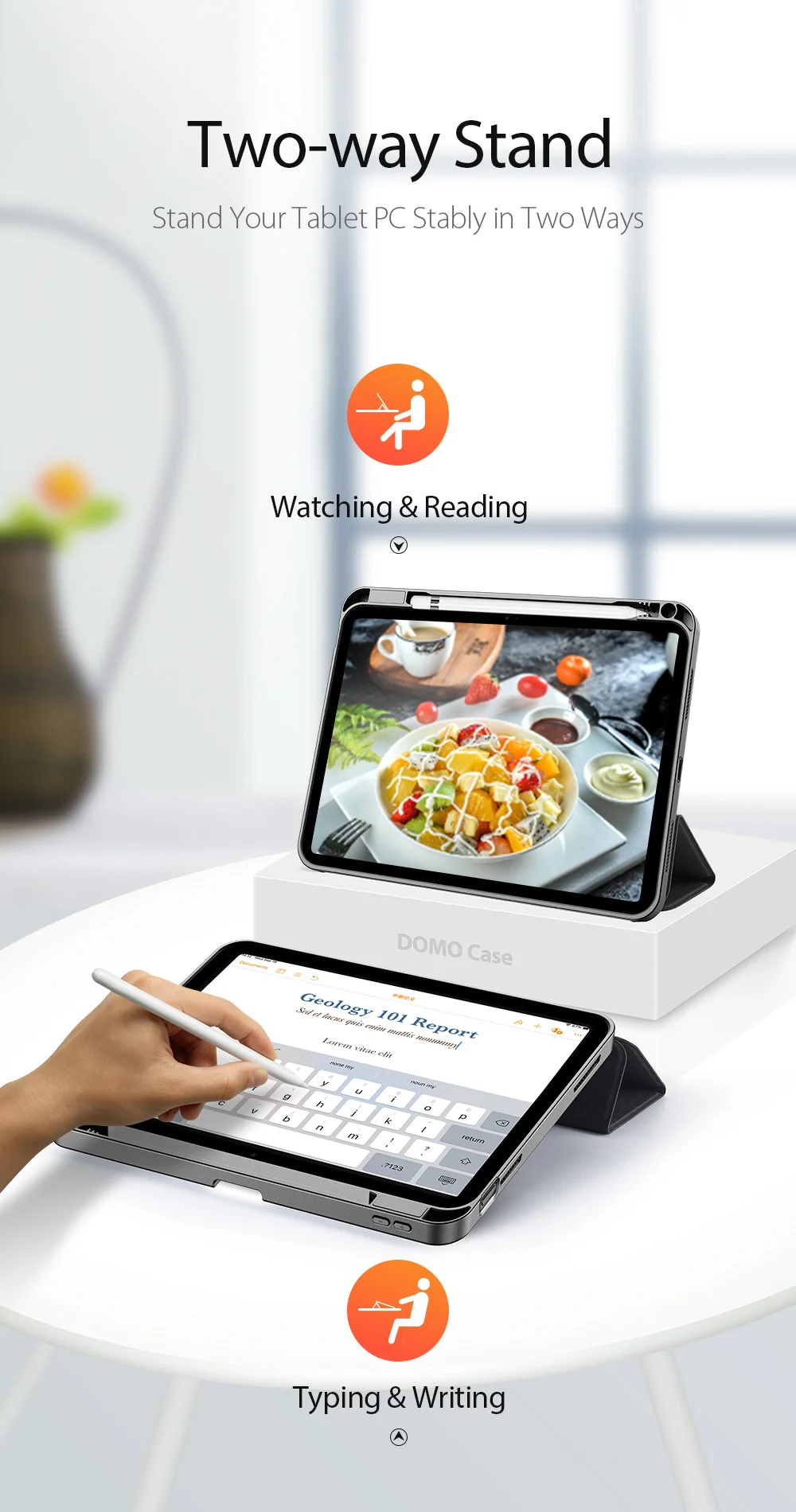 DUX DUCIS Domo Series for iPad (2025) / 10.9 (2022) Case Auto Wake / Sleep Tri-Fold Stand Leather Cover - Pink-Cellmalls