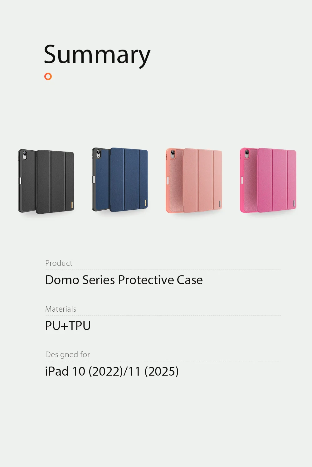 DUX DUCIS Domo Series for iPad (2025) / 10.9 (2022) Case Auto Wake / Sleep Tri-Fold Stand Leather Cover - Pink-Cellmalls