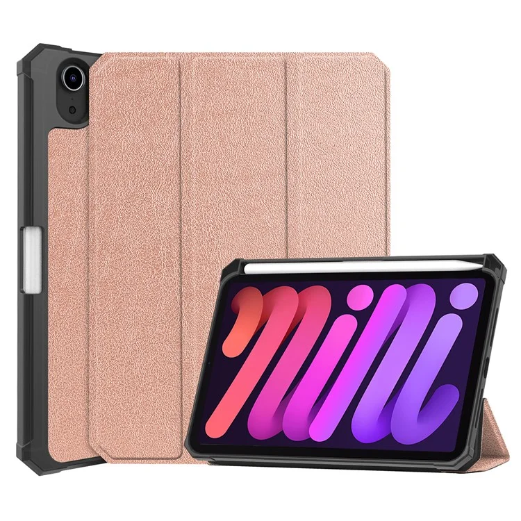 Anti-Scratch Tri-Fold Stand Shockproof PU Leather Smart Tablet Cover Protector with Pen Slot for iPad mini (2024) / mini (2021) - Black-Cellmalls