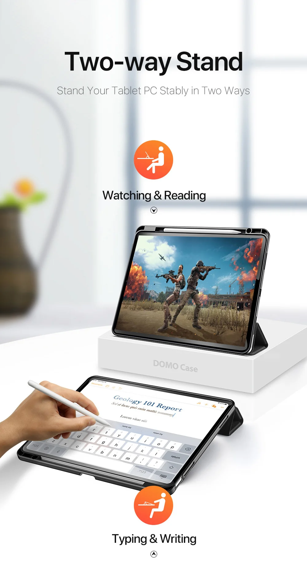 DUX DUCIS Domo Series for iPad Air 13 (2025) / (2024) Case Tri-Fold Stand Leather Smart Tablet Cover with Pencil Holder - Black-Cellmalls