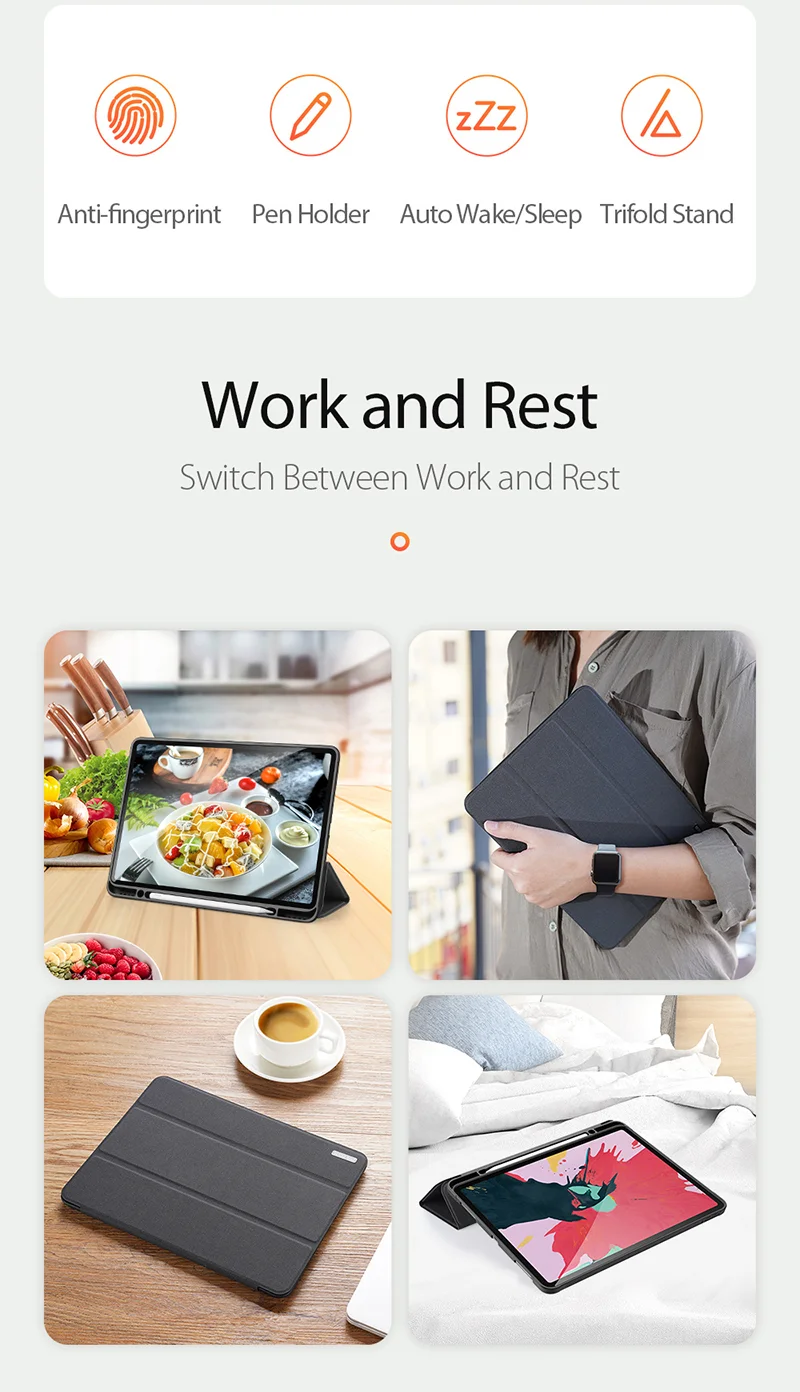 DUX DUCIS DOMO Series Microfiber Lining Tri-fold Leather Auto Sleep / Wake Tablet Cover with Pen Holder for iPad Pro 12.9 (2022) / (2021) / (2020) / (2018) - Black-Cellmalls