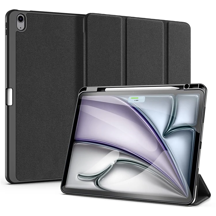 DUX DUCIS Domo Series for iPad Air 13 (2025) / (2024) Case Tri-Fold Stand Leather Smart Tablet Cover with Pencil Holder - Black-Cellmalls