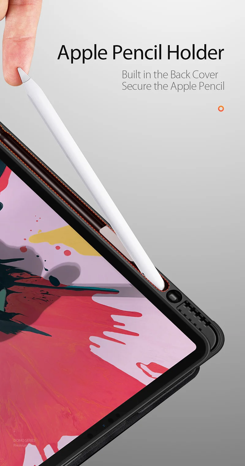 DUX DUCIS DOMO Series Microfiber Lining Tri-fold Leather Auto Sleep / Wake Tablet Cover with Pen Holder for iPad Pro 12.9 (2022) / (2021) / (2020) / (2018) - Black-Cellmalls