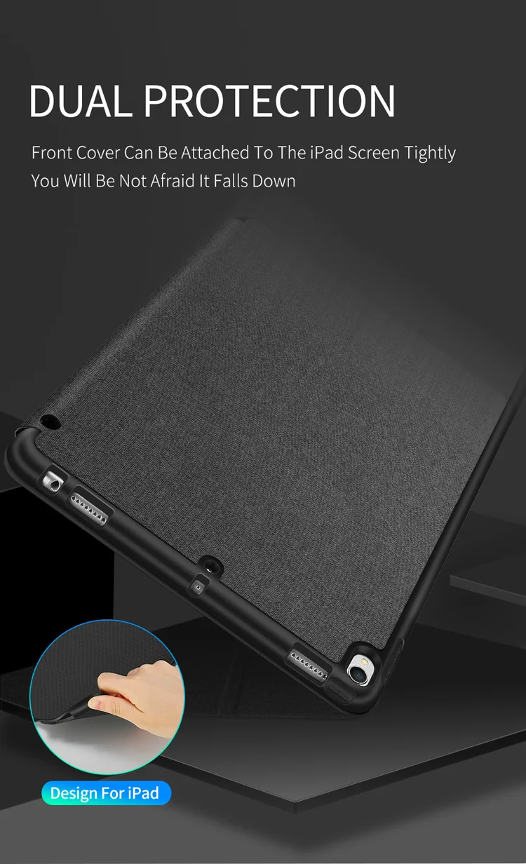 DUX DUCIS Domo Series Cloth Texture Tri-fold Stand PU Leather Smart Cover with Pen Holder for iPad Air 10.5 (2019) / Pro 10.5-inch (2017) - Black-Cellmalls