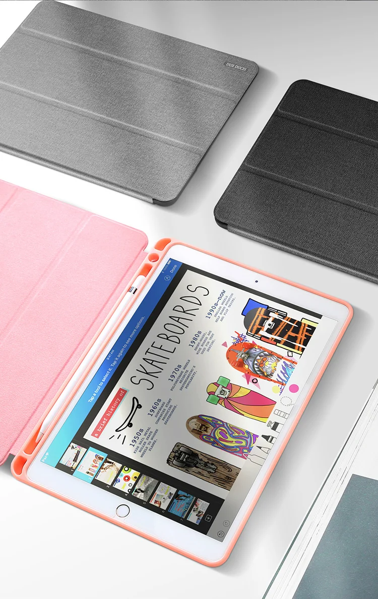 DUX DUCIS Domo Series Cloth Texture Tri-fold Stand PU Leather Smart Cover with Pen Holder for iPad Air 10.5 (2019) / Pro 10.5-inch (2017) - Black-Cellmalls