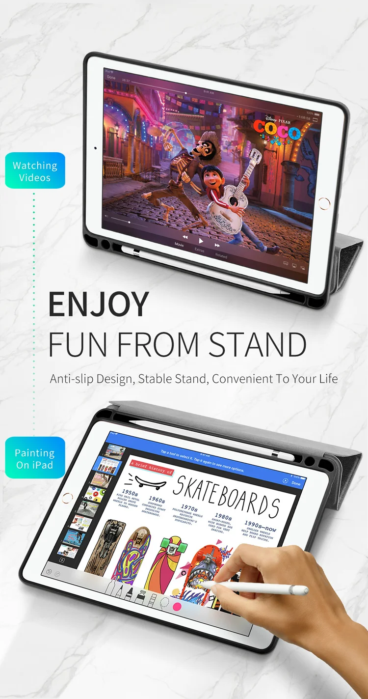 DUX DUCIS Domo Series Cloth Texture Tri-fold Stand PU Leather Smart Cover with Pen Holder for iPad Air 10.5 (2019) / Pro 10.5-inch (2017) - Black-Cellmalls