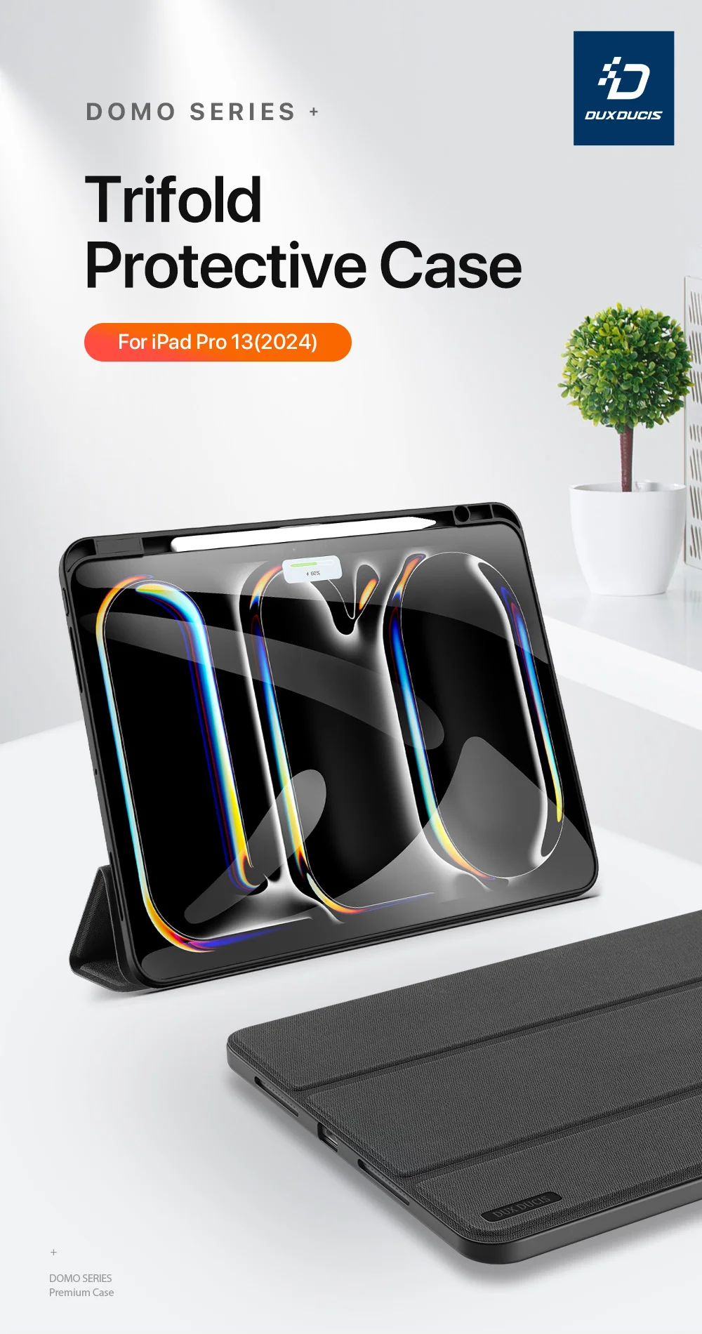 DUX DUCIS Domo Series for iPad Pro 13 (2024) Case Tri-fold Stand Auto Sleep / Wake Folio Leather Tablet Cover - Black-Cellmalls