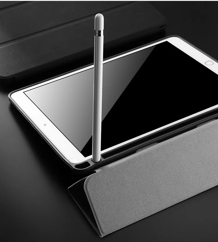 DUX DUCIS Domo Series Cloth Texture Tri-fold Stand PU Leather Smart Cover with Pen Holder for iPad Air 10.5 (2019) / Pro 10.5-inch (2017) - Black-Cellmalls