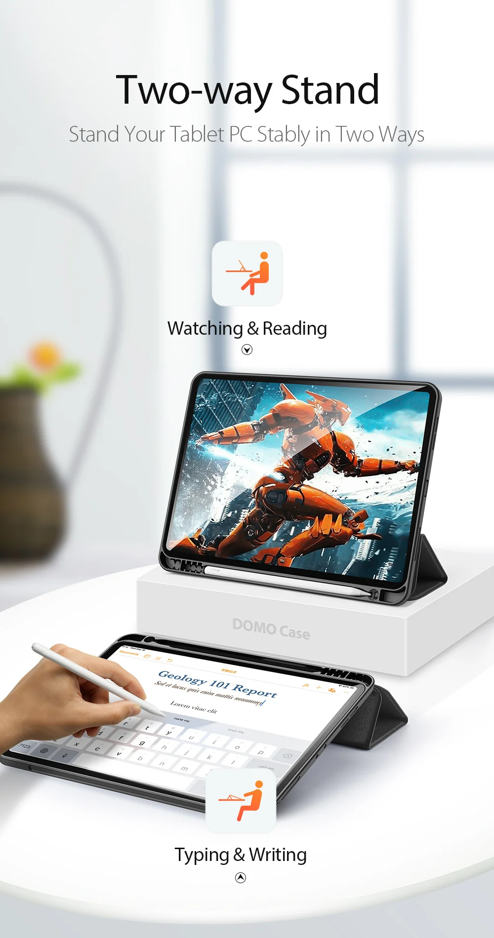 DUX DUCIS Tri-fold Stand Design Business Style Tablet Protective Case with Pen Slot for iPad Pro 11-inch (2022) / (2021) / (2020) - Pink-Cellmalls