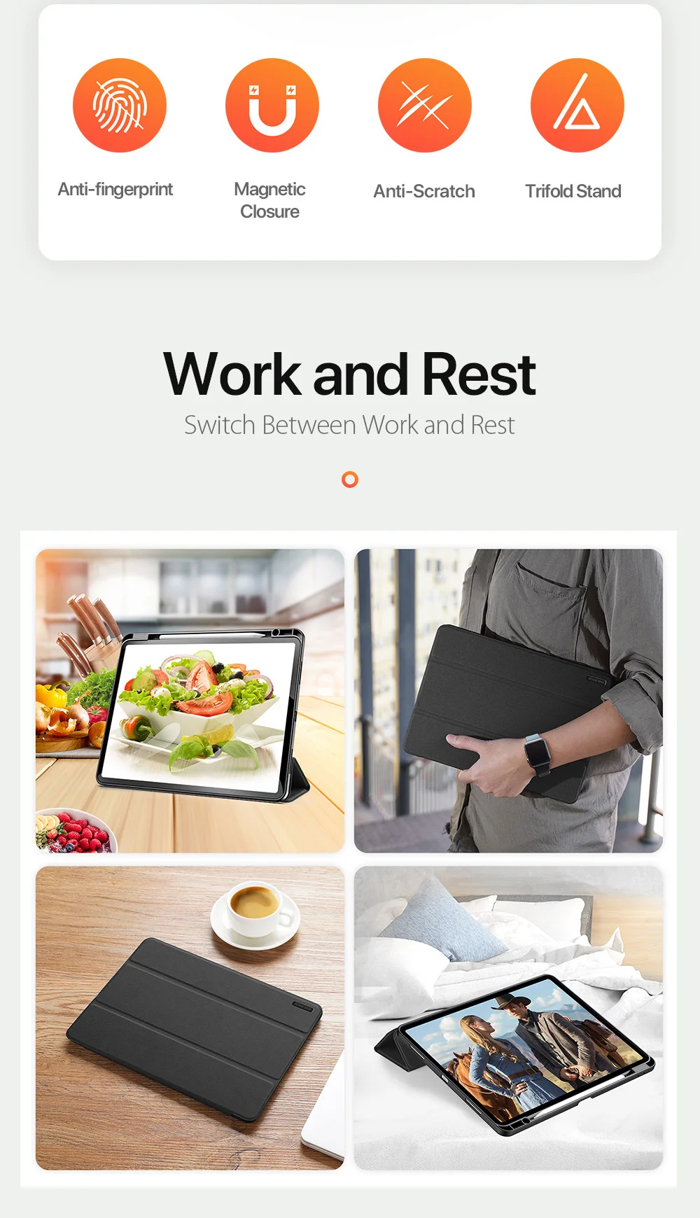 DUX DUCIS Domo Series for iPad Pro 13 (2024) Case Tri-fold Stand Auto Sleep / Wake Folio Leather Tablet Cover - Black-Cellmalls