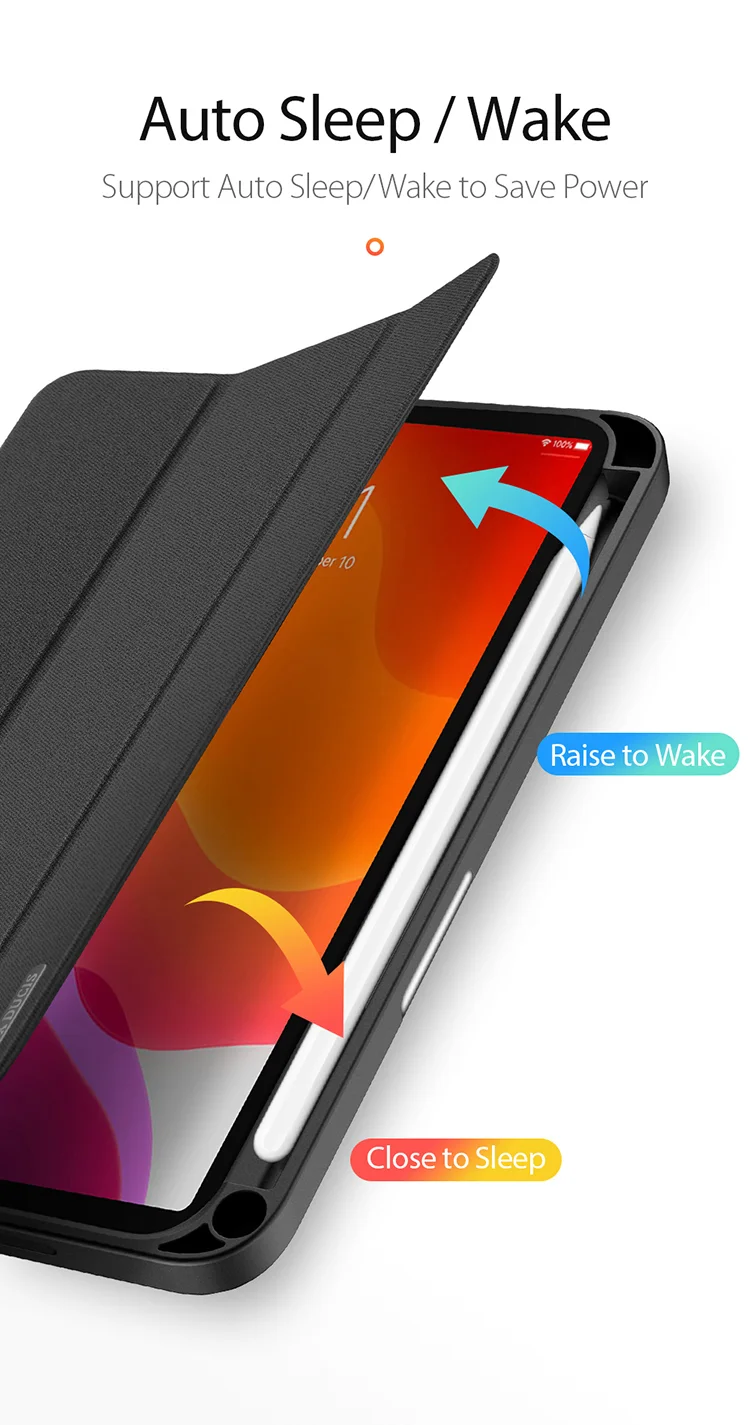 DUX DUCIS Domo Series Auto Wake / Sleep Leather Tri-Fold Stand Tablet Case with Pen Holder for iPad mini (2024) / mini (2021) - Black-Cellmalls