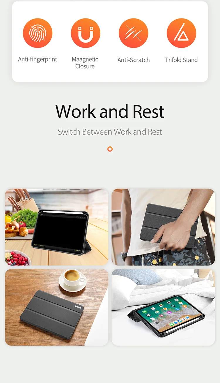 DUX DUCIS Domo Series Auto Wake / Sleep Leather Tri-Fold Stand Tablet Case with Pen Holder for iPad mini (2024) / mini (2021) - Black-Cellmalls