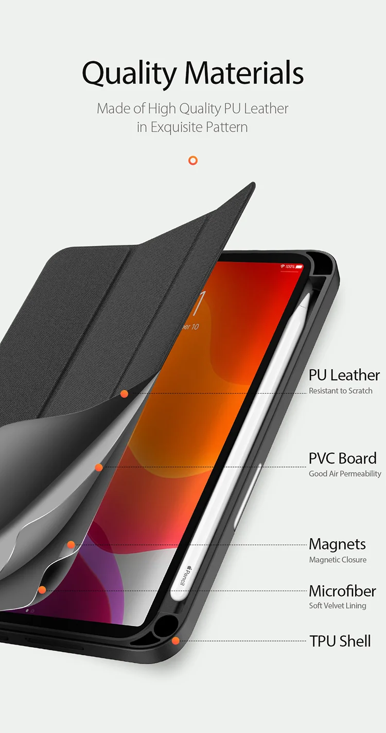 DUX DUCIS Domo Series Auto Wake / Sleep Leather Tri-Fold Stand Tablet Case with Pen Holder for iPad mini (2024) / mini (2021) - Black-Cellmalls