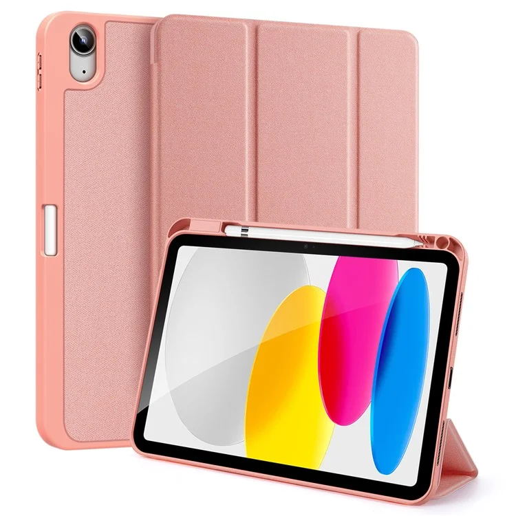 DUX DUCIS Domo Series for iPad (2025) / 10.9 (2022) Case Auto Wake / Sleep Tri-Fold Stand Leather Cover - Pink-Cellmalls