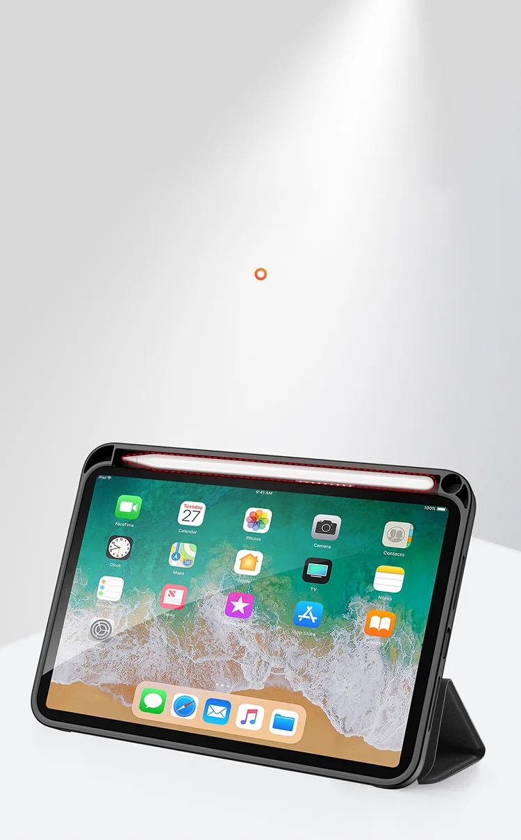 DUX DUCIS Domo Series Auto Wake / Sleep Leather Tri-Fold Stand Tablet Case with Pen Holder for iPad mini (2024) / mini (2021) - Black-Cellmalls