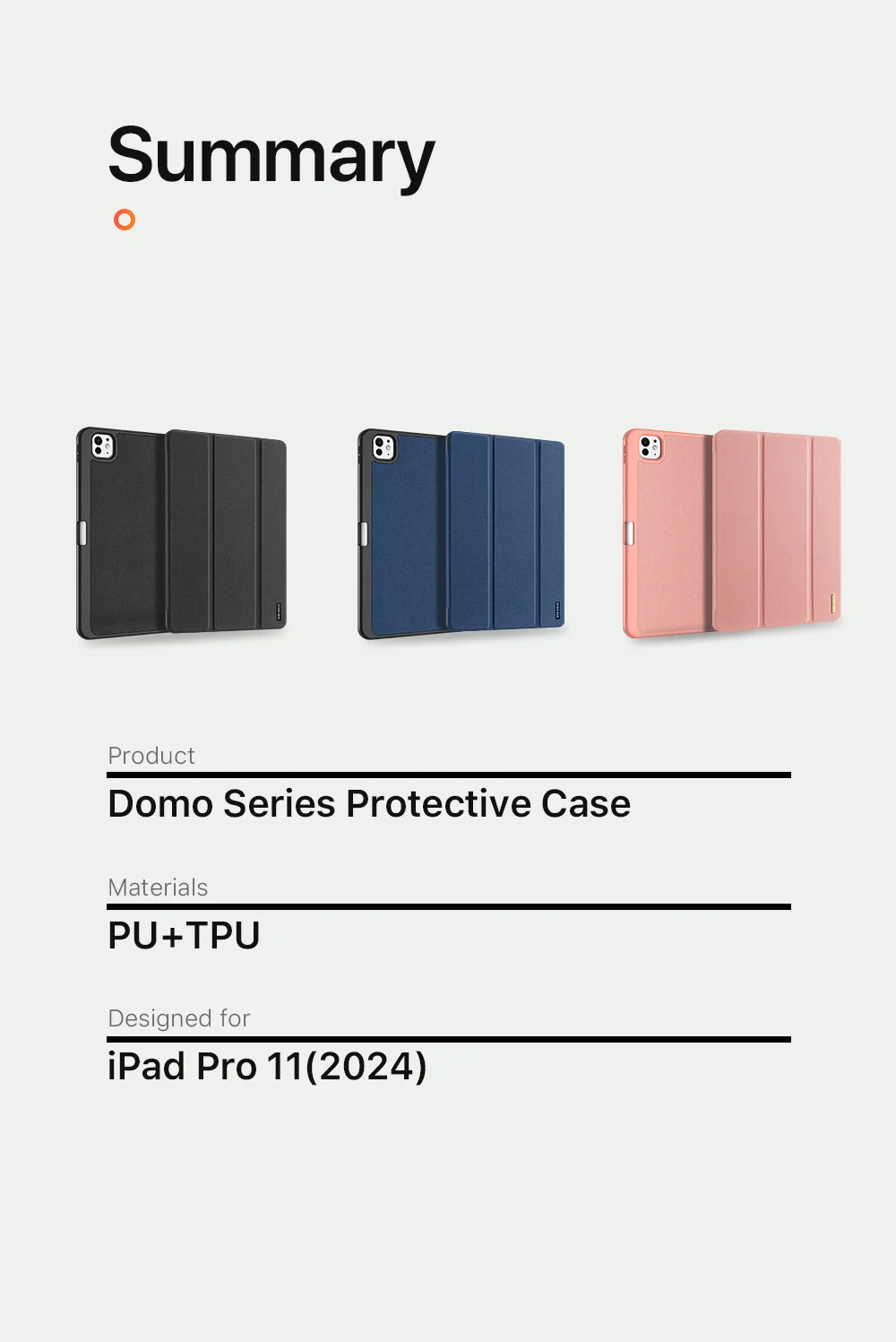 DUX DUCIS Domo Series for iPad Pro 11 (2024) Tablet Case Tri-fold Stand Leather Business Style Cover - Black-Cellmalls