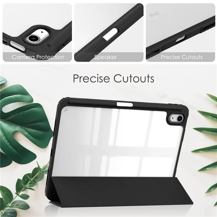 For iPad (2025) / 10.9 (2022) Case Clear Acrylic Leather Tablet Cover Support Auto Sleep / Wake - Black-Cellmalls