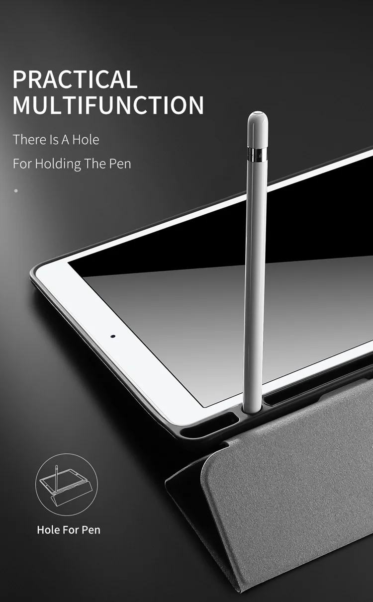 DUX DUCIS DOMO Series Tri-fold Stand Folio Smart Cloth Texture PU Leather Case with Pencil Holder for iPad Pro 12.9 (2017) - Black-Cellmalls