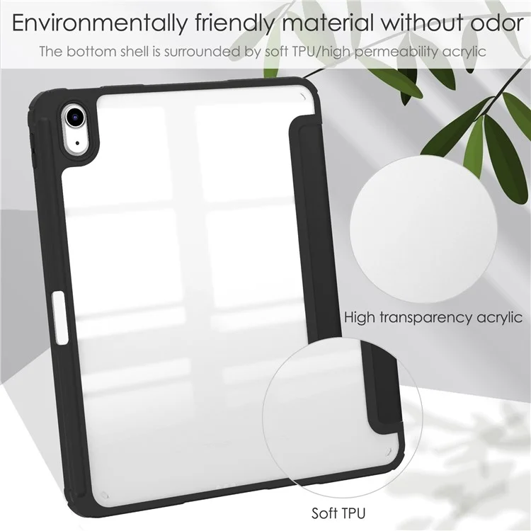 For iPad (2025) / 10.9 (2022) Case Clear Acrylic Leather Tablet Cover Support Auto Sleep / Wake - Black-Cellmalls