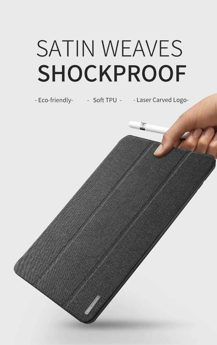 DUX DUCIS DOMO Series Tri-fold Stand Folio Smart Cloth Texture PU Leather Case with Pencil Holder for iPad Pro 12.9 (2017) - Black-Cellmalls