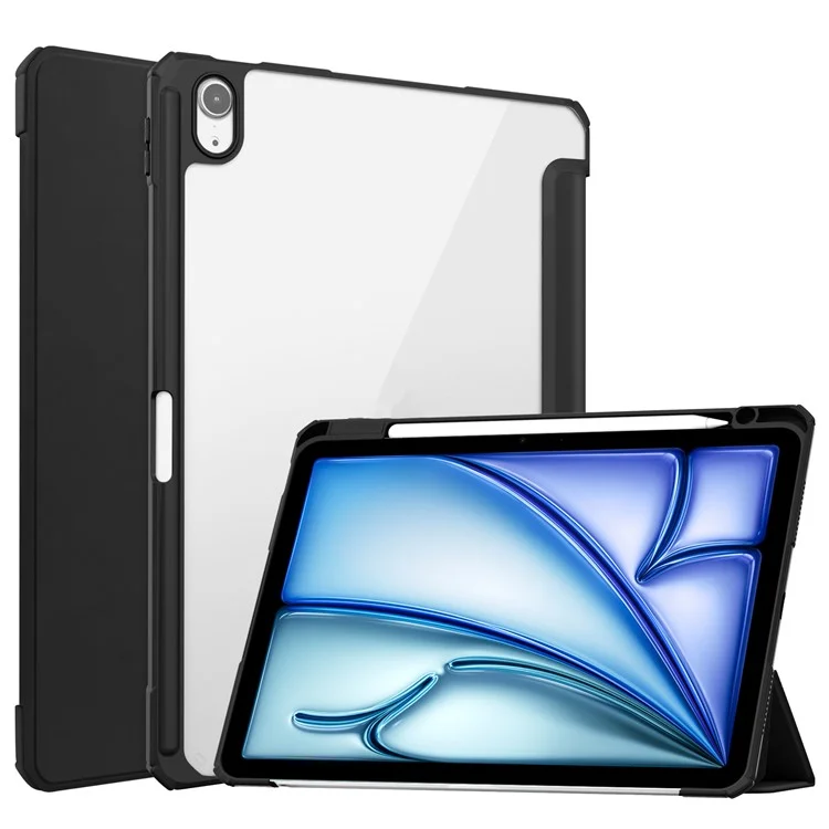For iPad Air 11 (2025) / (2024) Case Clear Acrylic Leather Tablet Cover Support Auto Sleep  /  Wake - Black-Cellmalls