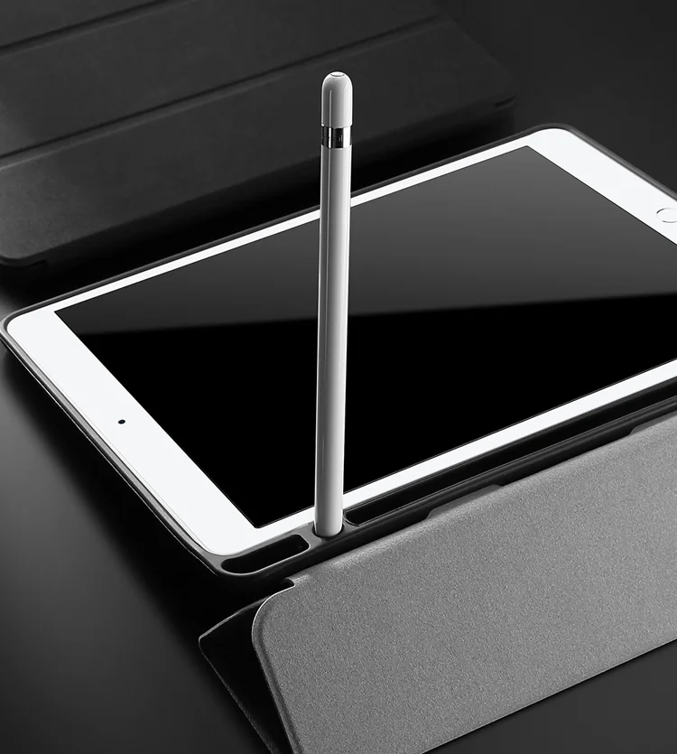 DUX DUCIS DOMO Series Tri-fold Stand Folio Smart Cloth Texture PU Leather Case with Pencil Holder for iPad Pro 12.9 (2017) - Black-Cellmalls