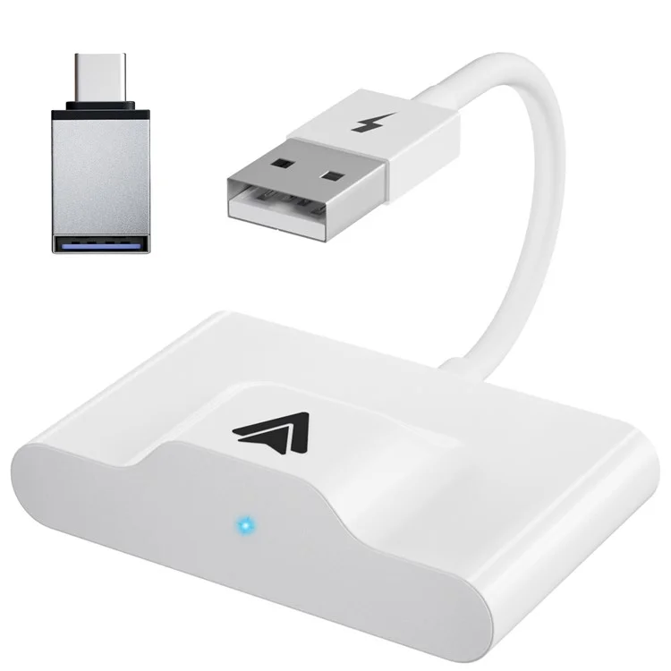 THT-020-3+ Wireless Android Auto Adapter Wired to Wireless Converter Support USB and Type-C Port - White-Cellmalls