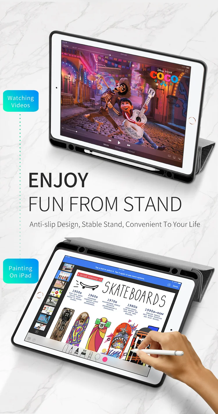 DUX DUCIS DOMO Series Tri-fold Stand Folio Smart Cloth Texture PU Leather Case with Pencil Holder for iPad Pro 12.9 (2017) - Black-Cellmalls