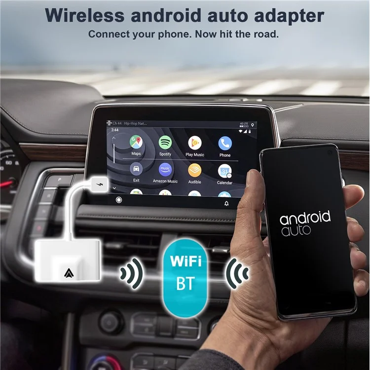 THT-020-3+ Wireless Android Auto Adapter Wired to Wireless Converter Support USB and Type-C Port - White-Cellmalls
