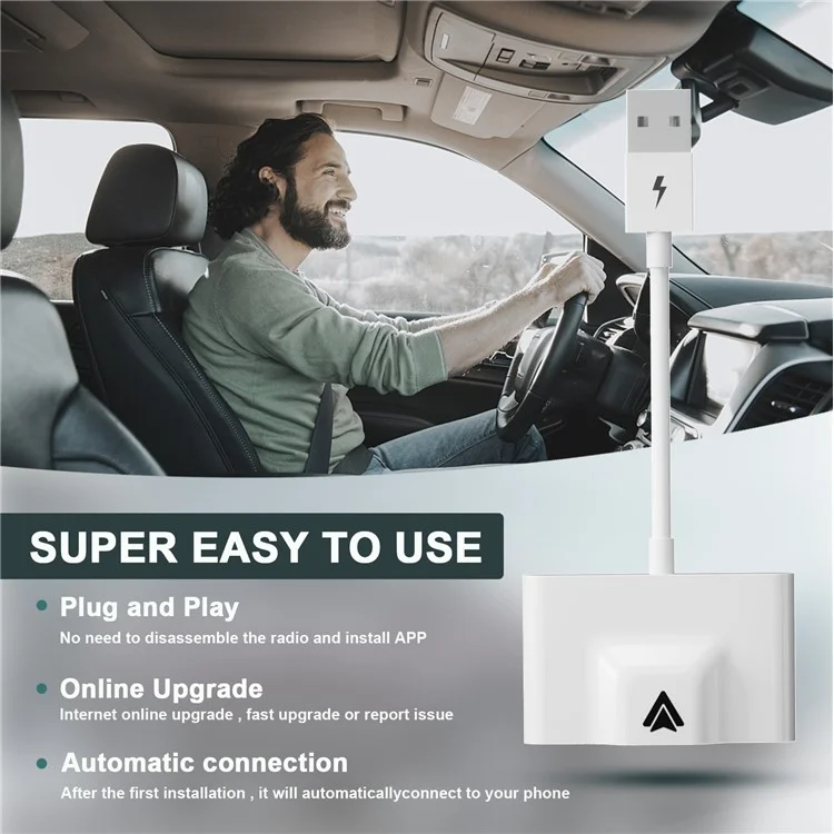 THT-020-3+ Wireless Android Auto Adapter Wired to Wireless Converter Support USB and Type-C Port - White-Cellmalls