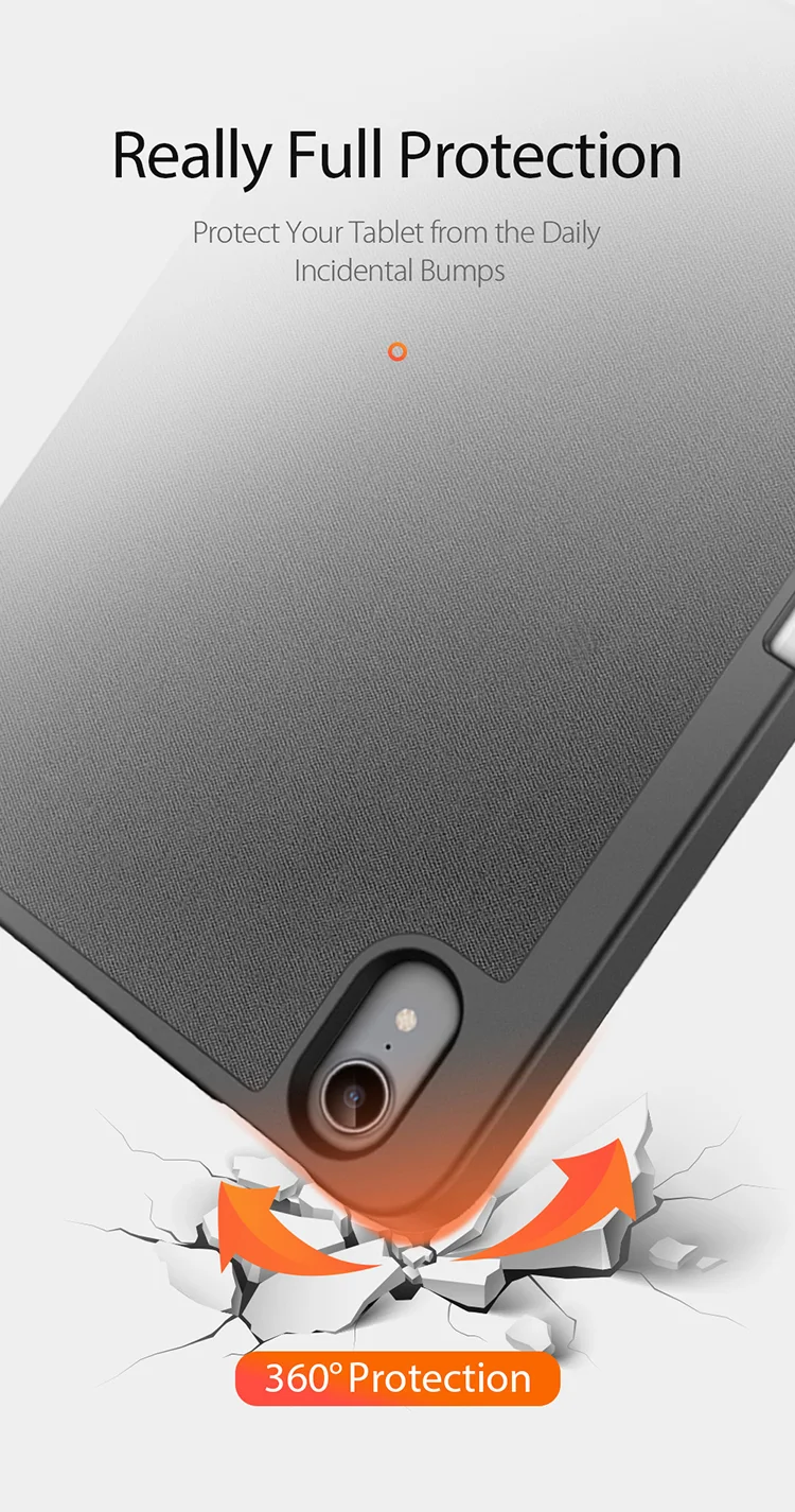 DUX DUCIS Domo Series Auto Wake / Sleep Leather Tri-Fold Stand Tablet Case with Pen Holder for iPad mini (2024) / mini (2021) - Black-Cellmalls