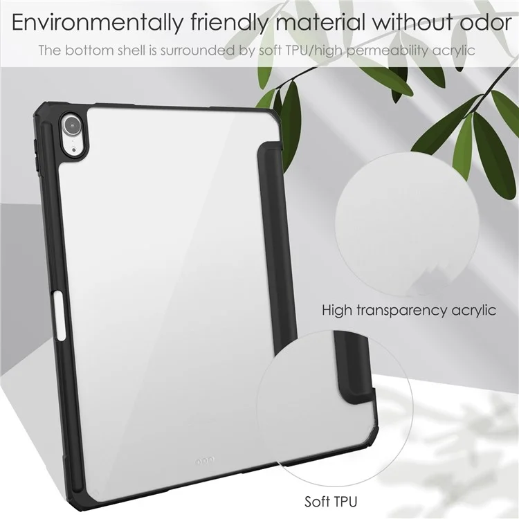 For iPad Air 11 (2025) / (2024) Case Clear Acrylic Leather Tablet Cover Support Auto Sleep  /  Wake - Black-Cellmalls