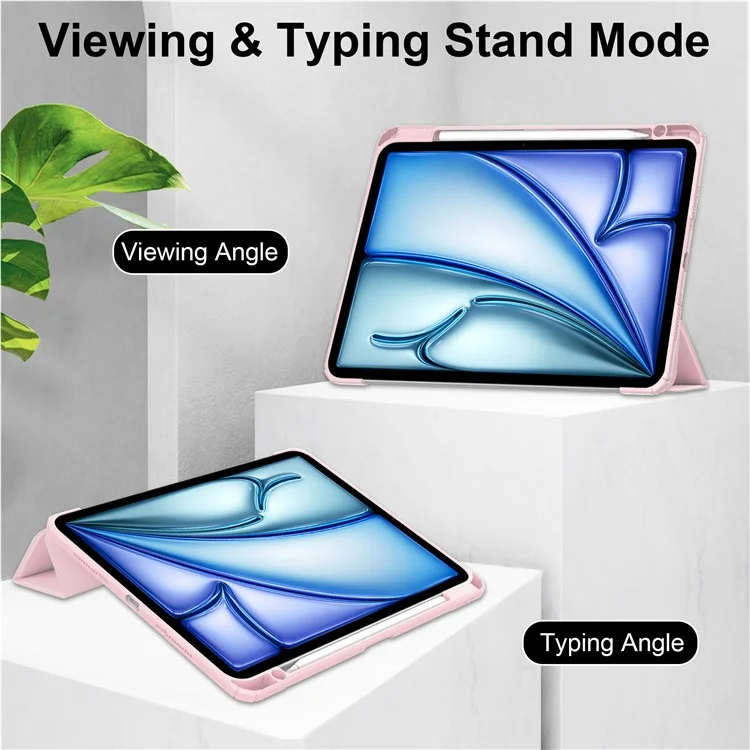 For iPad Air 13 (2025) / (2024) Case Clear Acrylic Leather Tablet Cover Support Auto Sleep / Wake - Pink-Cellmalls