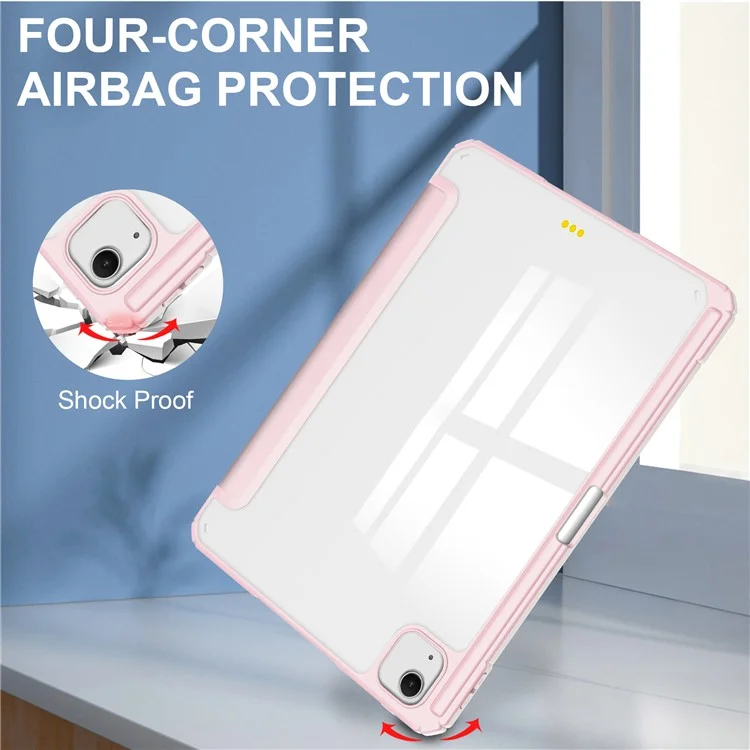 For iPad Air 13 (2025) / (2024) Case Clear Acrylic Leather Tablet Cover Support Auto Sleep / Wake - Pink-Cellmalls