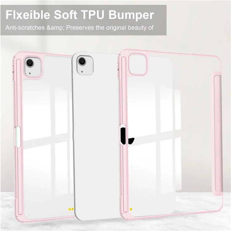 For iPad Air 13 (2025) / (2024) Case Clear Acrylic Leather Tablet Cover Support Auto Sleep / Wake - Pink-Cellmalls