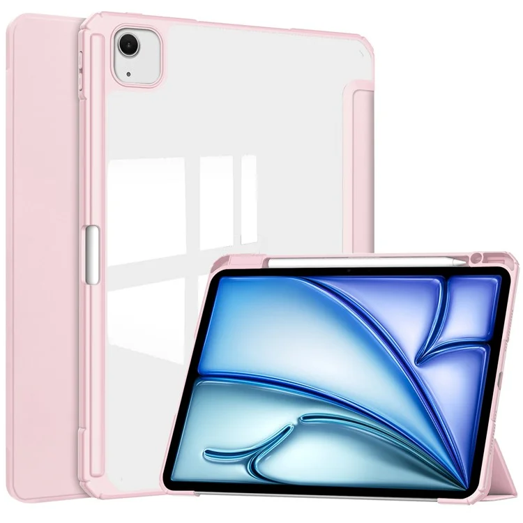 For iPad Air 13 (2025) / (2024) Case Clear Acrylic Leather Tablet Cover Support Auto Sleep / Wake - Pink-Cellmalls