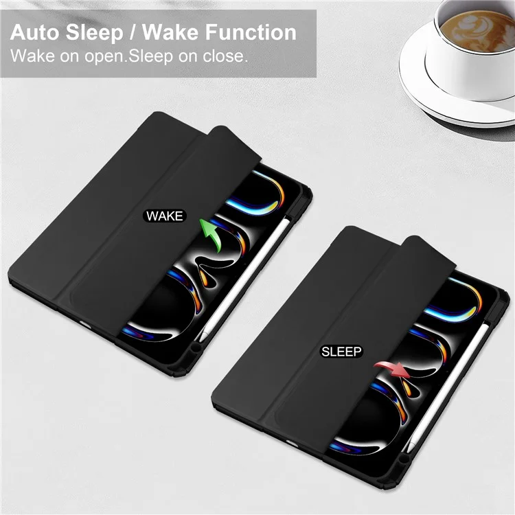 For iPad Pro 11 (2024) Case PU Leather+TPU+Acrylic Clear Tablet Cover with Pen Slot - Black-Cellmalls