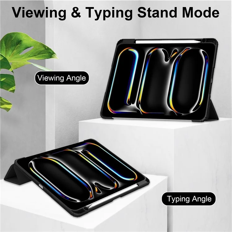 For iPad Pro 11 (2024) Case PU Leather+TPU+Acrylic Clear Tablet Cover with Pen Slot - Black-Cellmalls