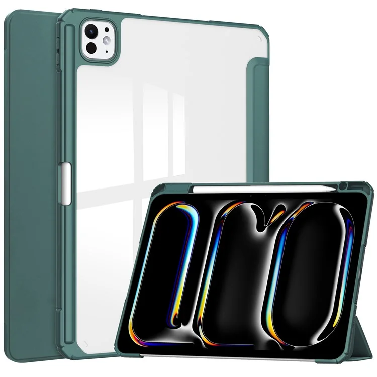 For iPad Pro 11 (2024) Case PU Leather+TPU+Acrylic Clear Tablet Cover with Pen Slot - Black-Cellmalls