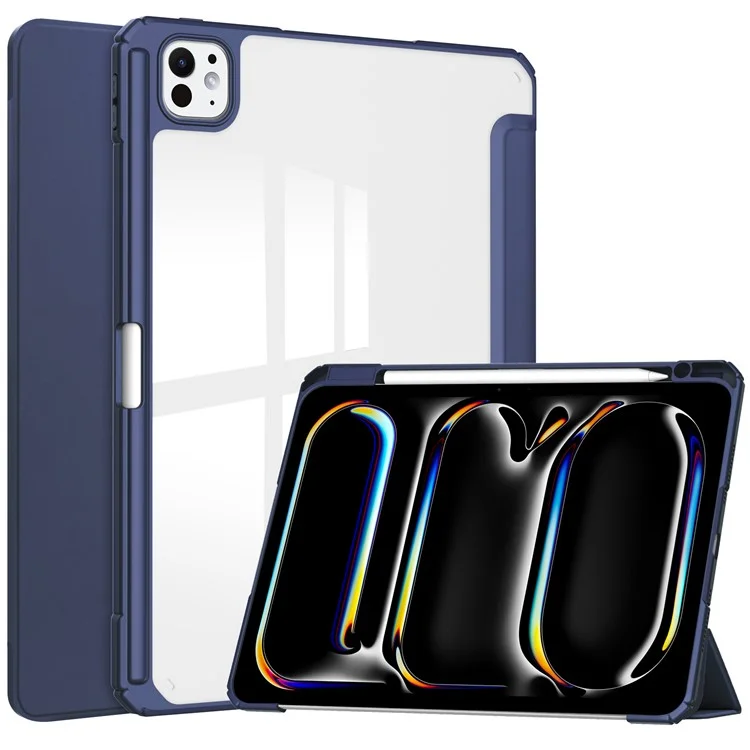 For iPad Pro 11 (2024) Case PU Leather+TPU+Acrylic Clear Tablet Cover with Pen Slot - Black-Cellmalls